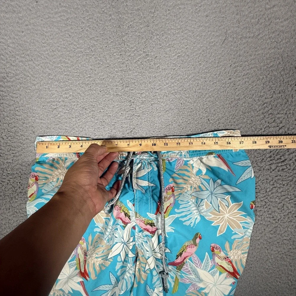 Villebrequin Shorts Mens XXL Blue Floral Parrot All Over Swim Board Pockets Logo
